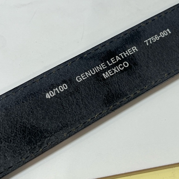 Genuine Leather Size 40 Made in Mexico Black Western Cowboy Belt Silver Buckle - Picture 6 of 9